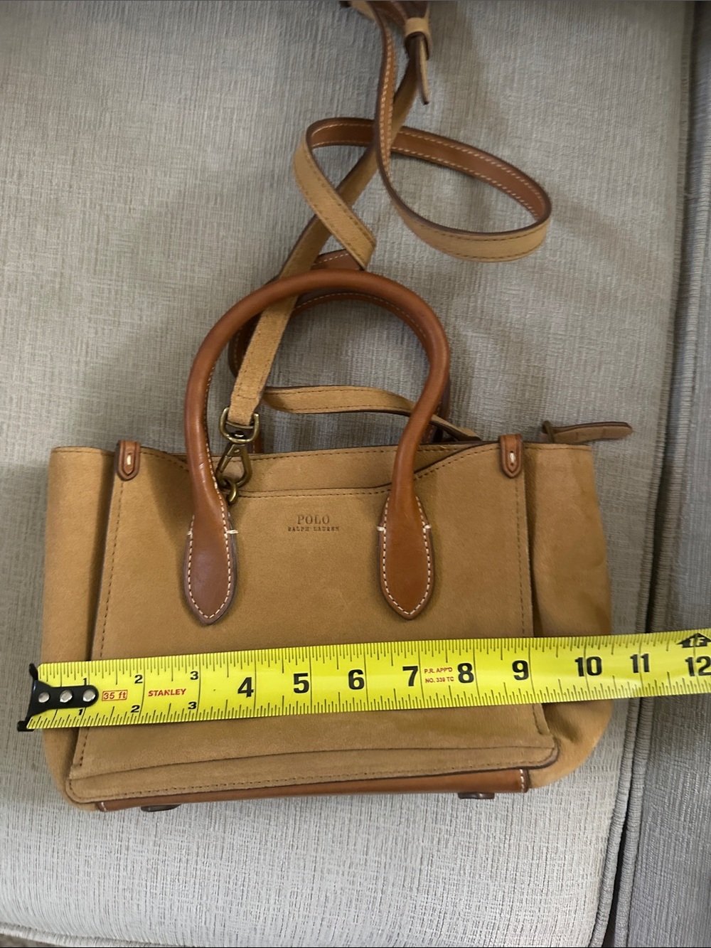 Polo by Ralph Lauren Tan Suede Satchel with Brown Leather Trim - Picture 11 of 12